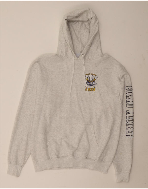 Champion Mens Graphic Hoodie Jumper Large Grey Flecked Cotton