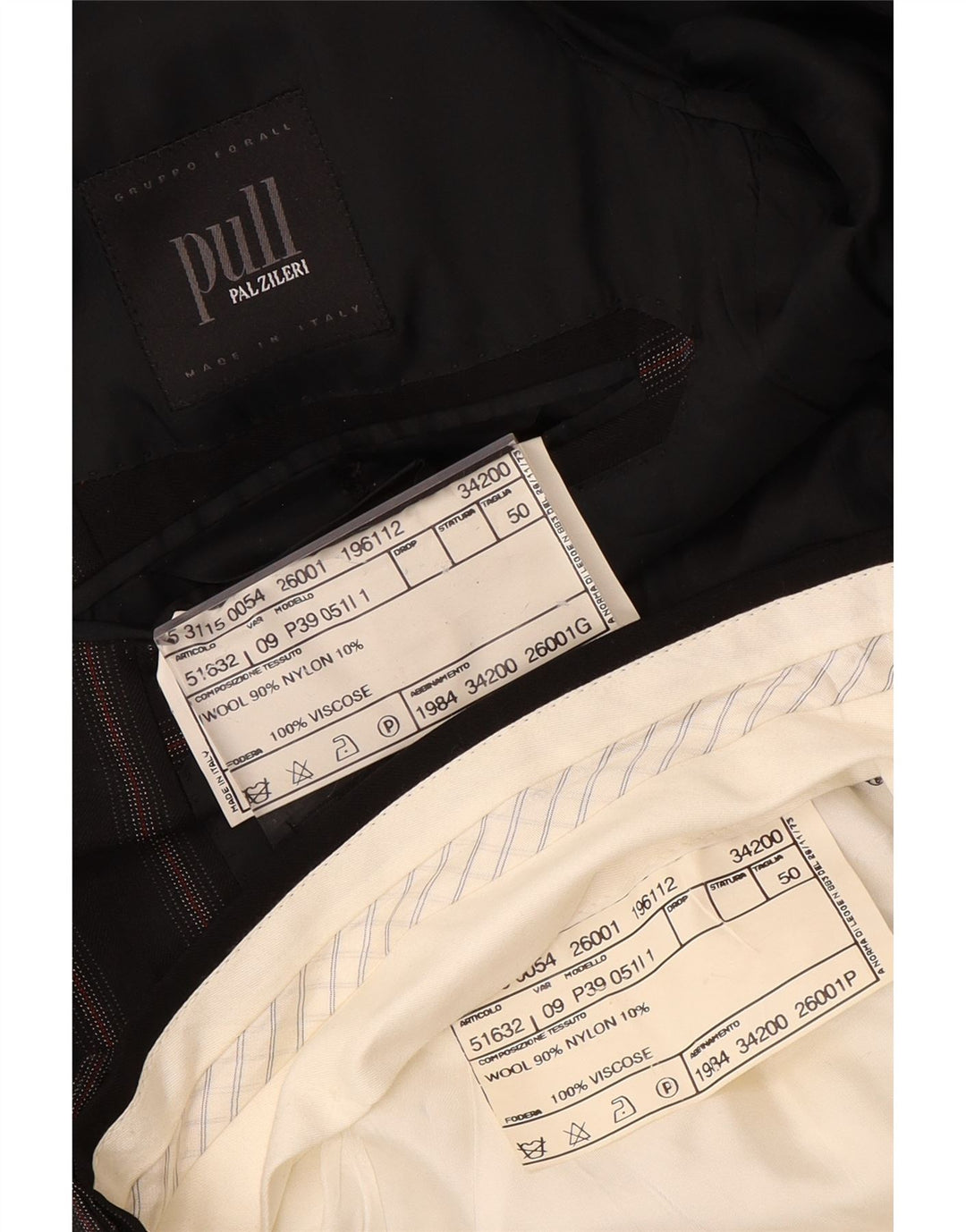 PAL ZILERI Muško dvodijelno odijelo s 3 gumba IT 50 Large W34 L33 Crno na pruge