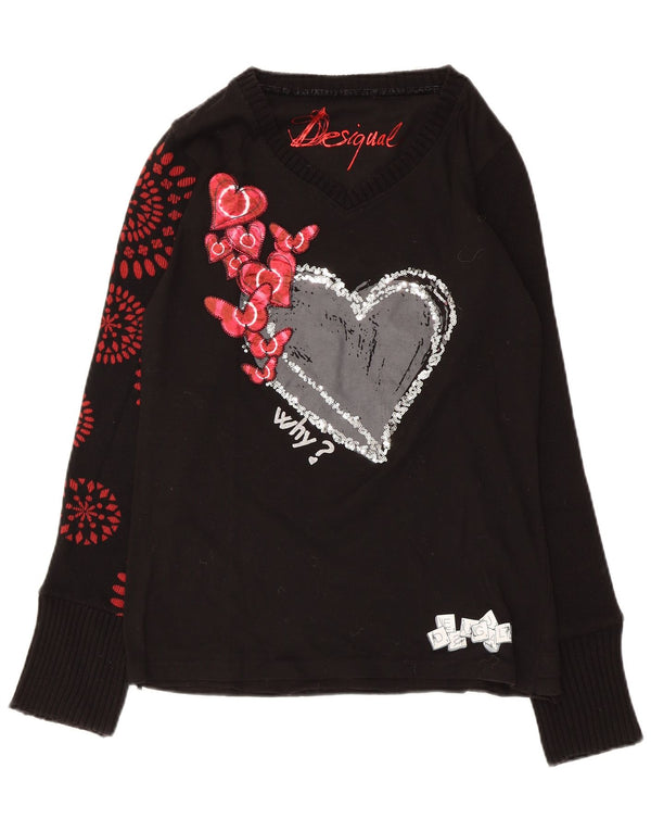Desigual ženski gornji dio bluze dugih rukava s grafičkim motivima UK 16 Veliko crno srce