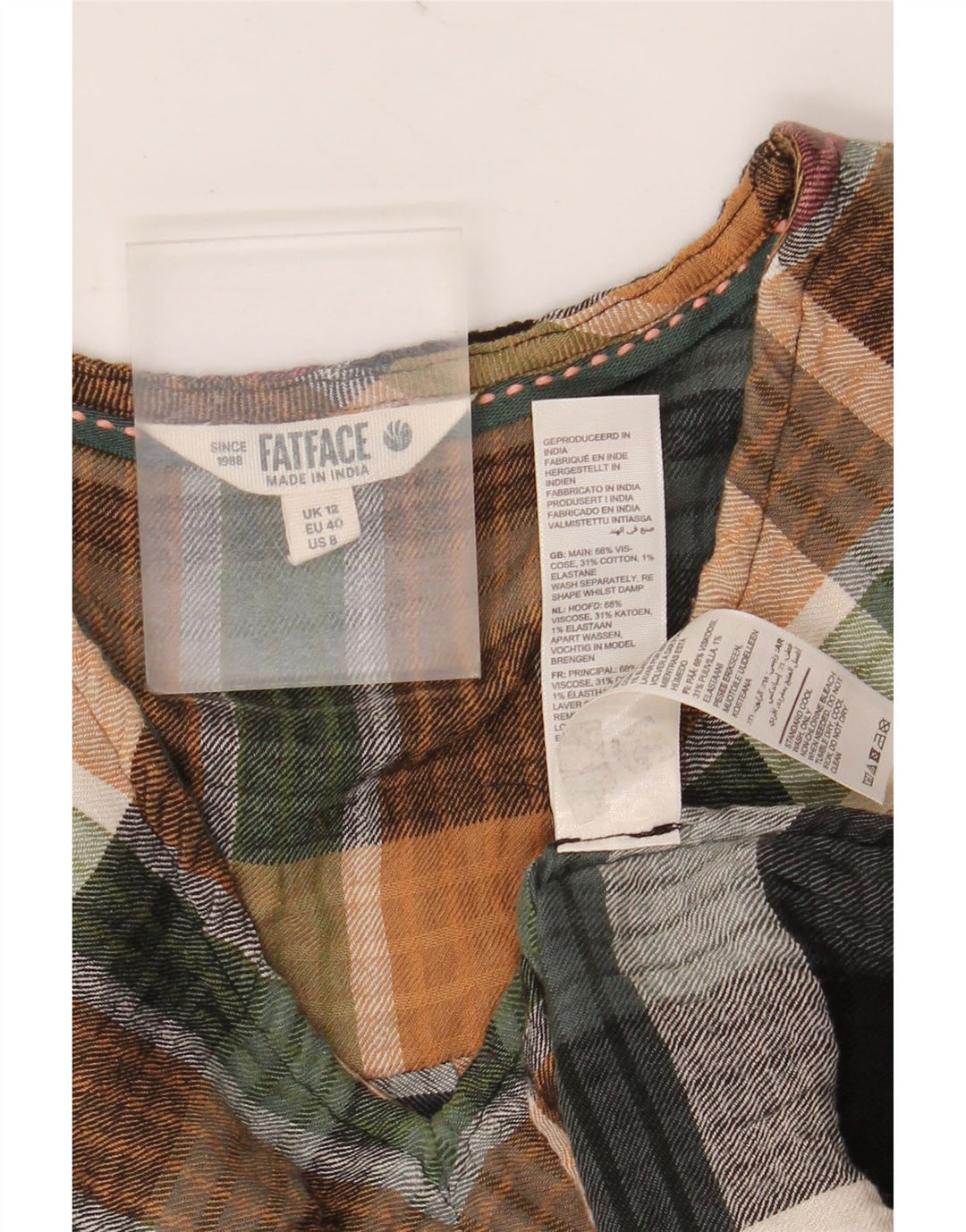 FAT FACE Ženski gornji dio bluze dugih rukava UK 12 srednje šareno karo