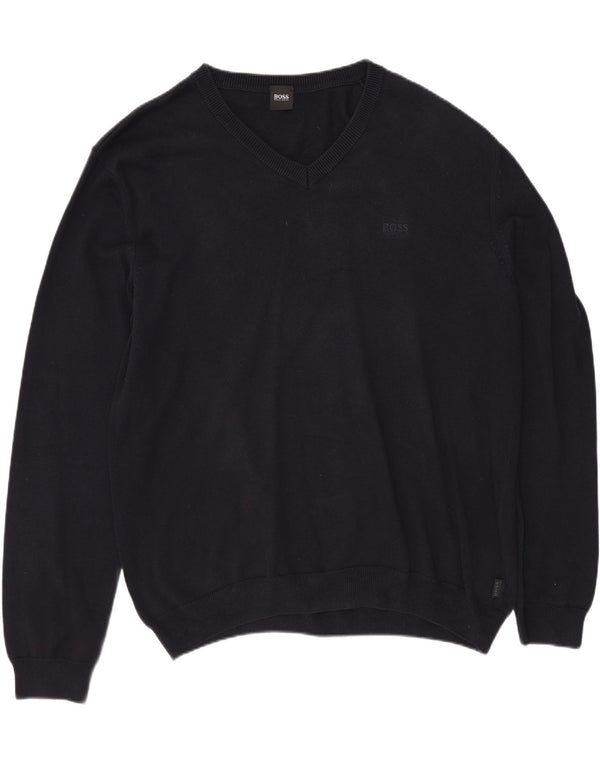 HUGO BOSS Muški džemper s V-izrezom XL tamnoplavi pamuk