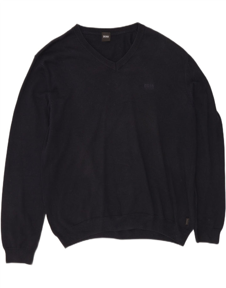 HUGO BOSS Muški džemper s V-izrezom XL tamnoplavi pamuk