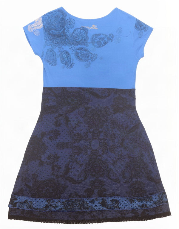 Desigual Womens Graphic A-Line Dress UK 18 XL Blue Paisley Viscose