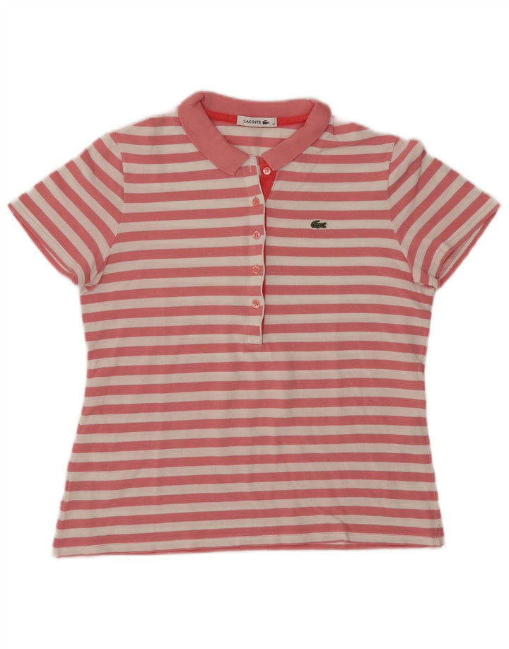 Lacoste ženska polo majica veličine 40, pamuk na srednje ružičaste pruge