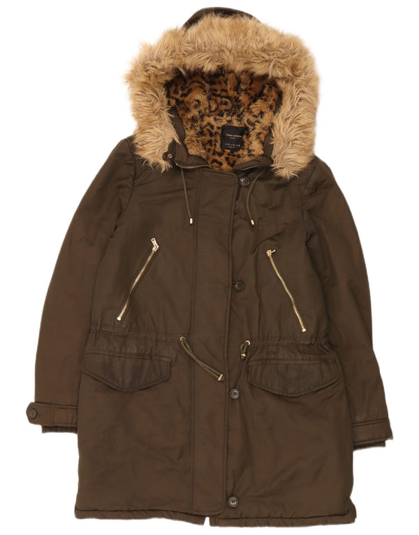 Zara ženska šerpa parka jakna s kapuljačom UK 14 srednje kaki boje