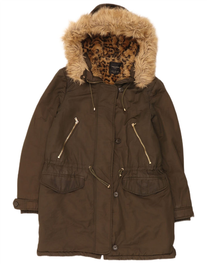 Zara ženska šerpa parka jakna s kapuljačom UK 14 srednje kaki boje