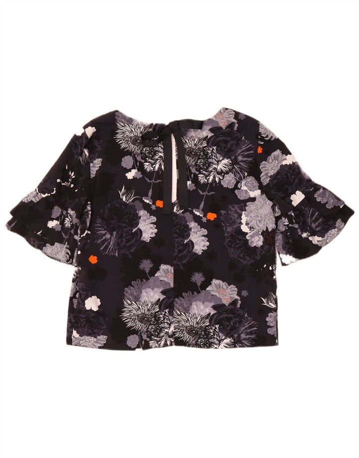Topshop ženska prevelika bluza UK 6 XS crni cvjetni poliester