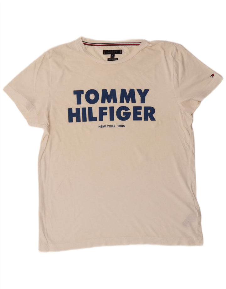 TOMMY HILFIGER Mens Graphic T-Shirt Top Medium White Cotton