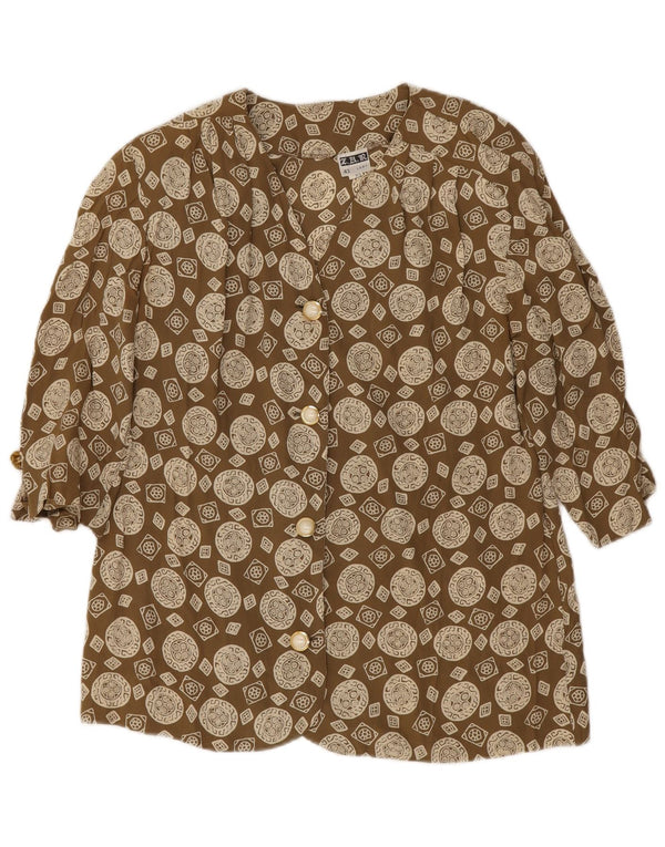 Vintage ženska košulja bluza 3/4 rukava IT 43 srednje kaki geometrijski acetat