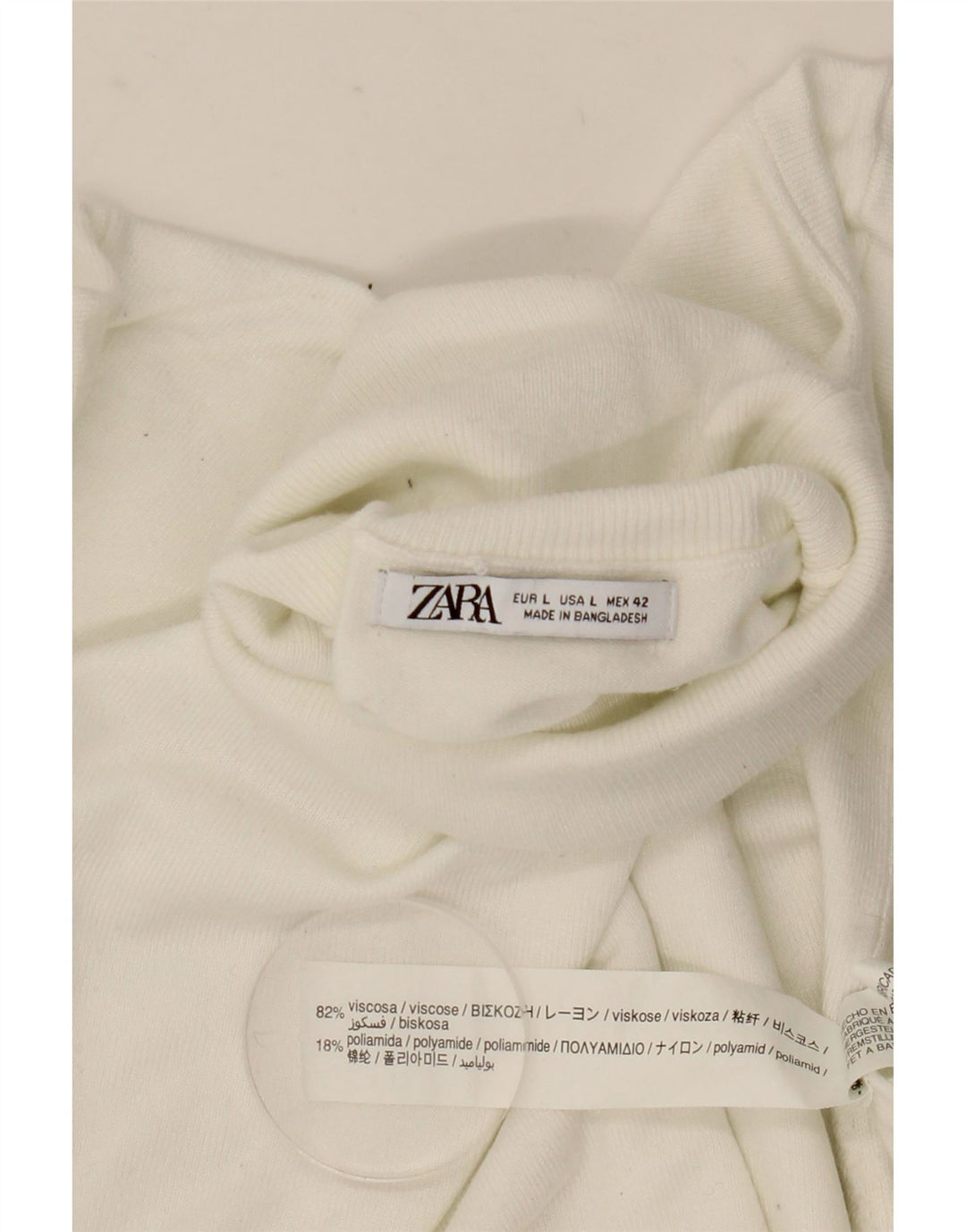 Zara ženski pulover s rol izrezom UK 16 Velika bijela viskoza