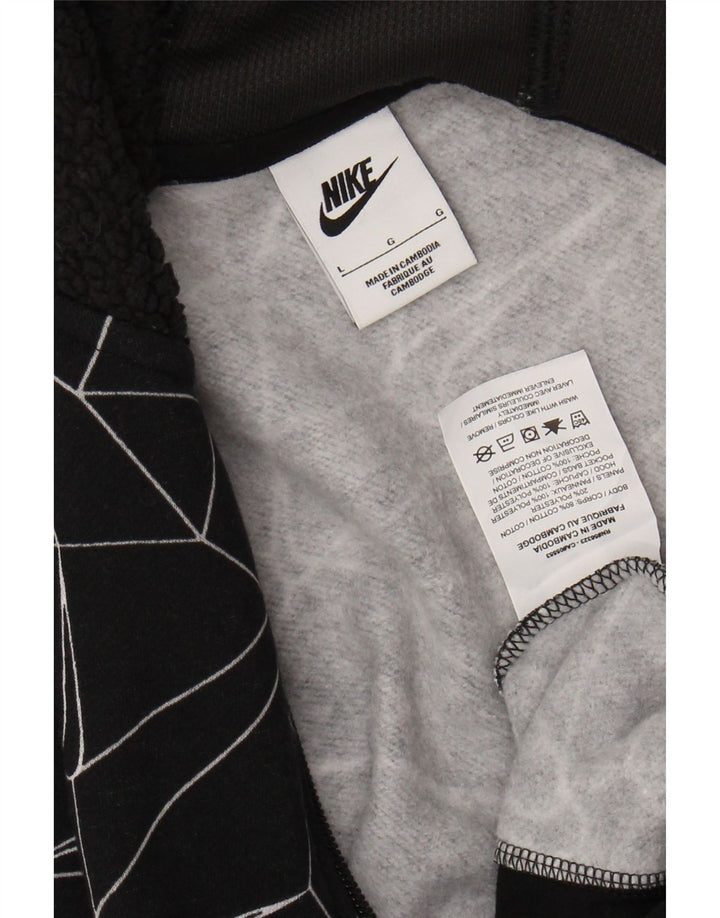 NIKE pulover s kapuljačom na patentni zatvarač za dječake 12-13 godina veliki crni geometrijski pamuk