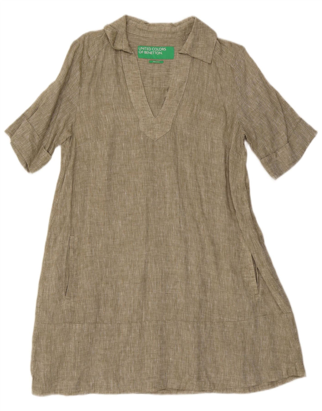 Benetton ženska haljina A-kroja UK 14 Srednje kaki lan