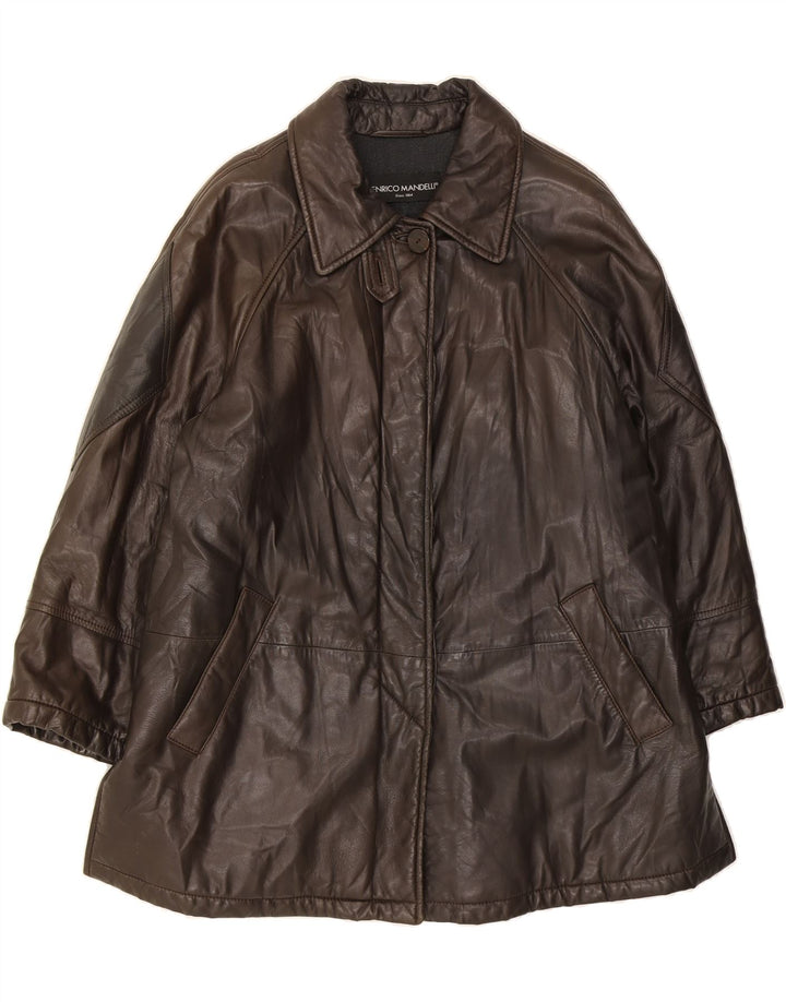 ENRICO MANDELLI Womens Leather Coat UK 12 Medium Brown Leather Vintage Enrico Mandelli and Second-Hand Enrico Mandelli from Messina Hembry 