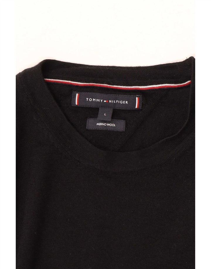 Veliki crni vuneni muški džemper s okruglim izrezom Tommy Hilfiger