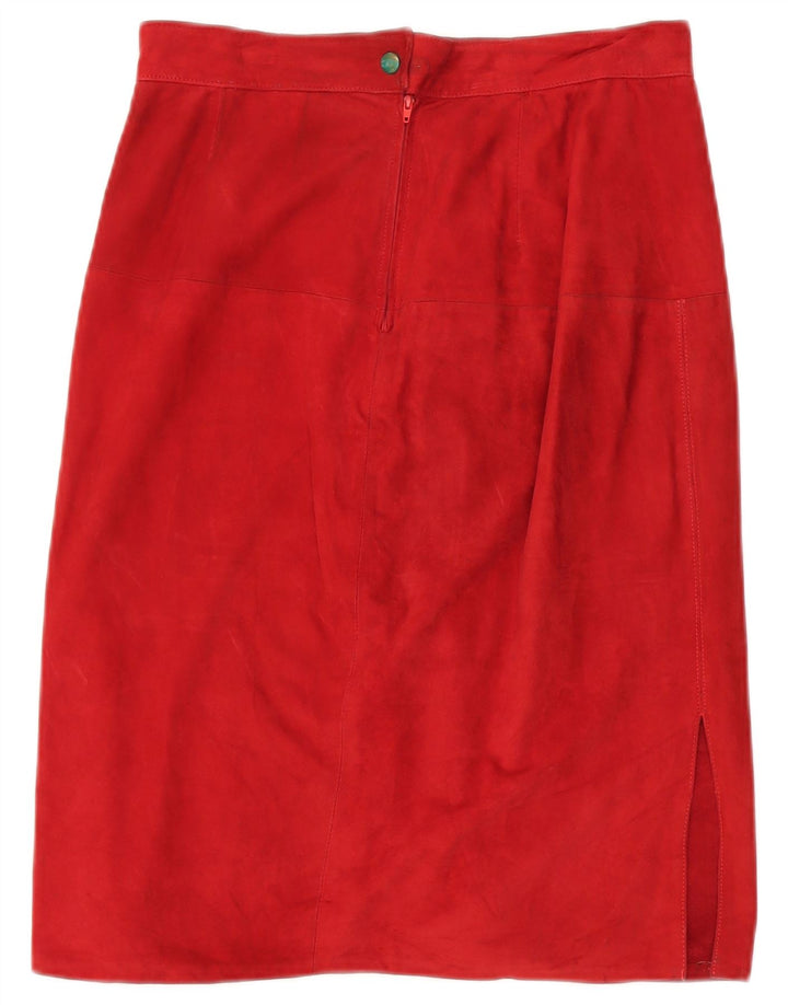 VINTAGE dvodijelni ženski komplet suknji od brušene kože UK 14 Srednje W30 crvena koža