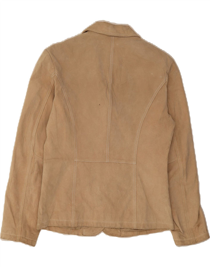 AUTHENTIC Womens Suede 2 Button Blazer Jacket UK 10 Small Beige Leather Vintage Authentic and Second-Hand Authentic from Messina Hembry 