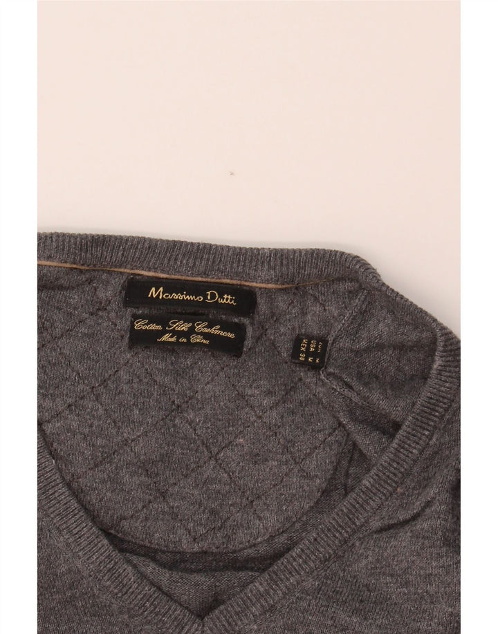 MASSIMO DUTTI Mens V-Neck Jumper Sweater Medium Grey Cotton