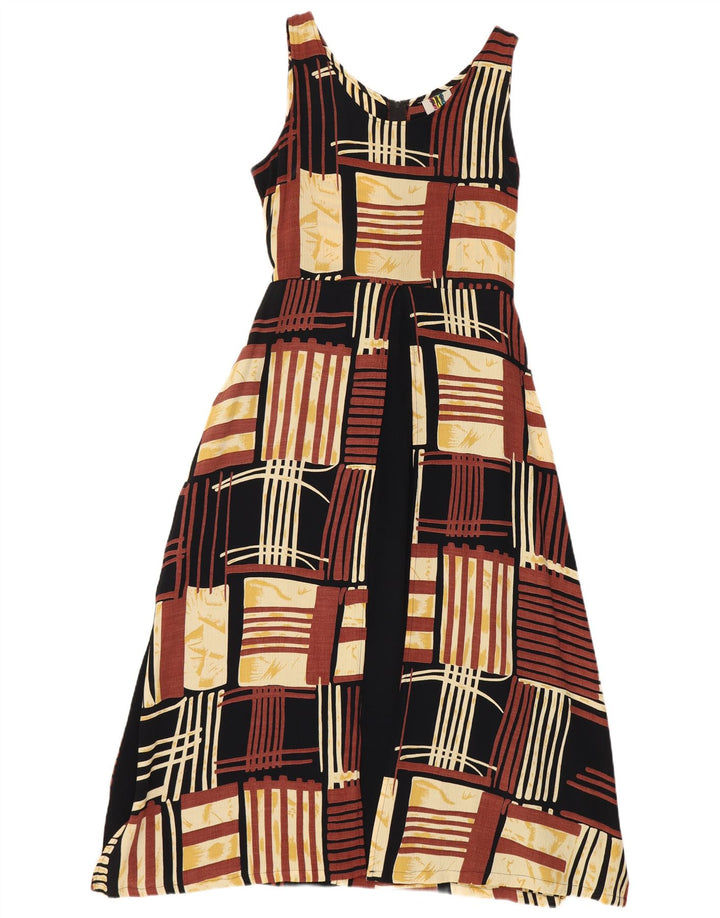 Bez problema ženska haljina bez rukava A-kroja UK 18 XL smeđa patchwork viskoza