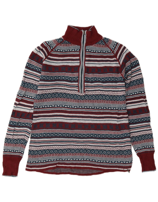 Eddie Bauer ženski džemper s izrezom s patentnim zatvaračem UK 10 Small Burgundy Fair Isle