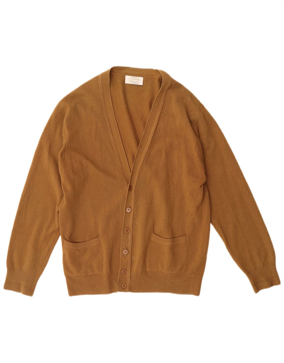 BENETTON Muški kardigan džemper IT 48 Srednje smeđa janjeća vuna