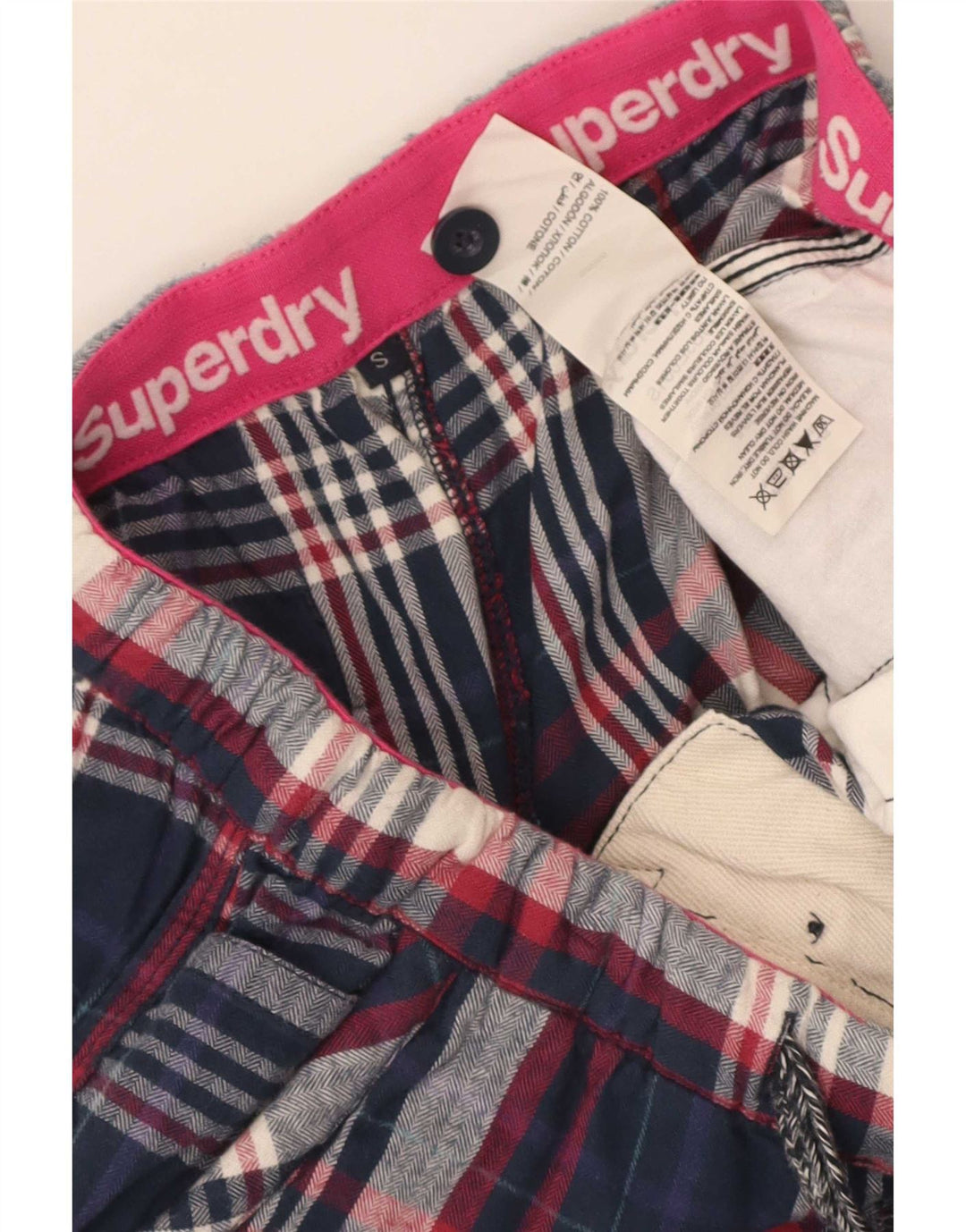Superdry ženske vruće hlačice male W28 tamnoplavi karirani pamuk