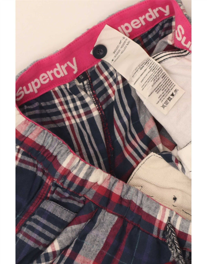 Superdry ženske vruće hlačice male W28 tamnoplavi karirani pamuk