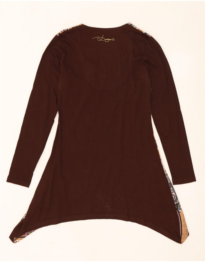 DESIGUAL Ženska grafička asimetrična tunika haljina UK 10 Mala smeđa cvjetna