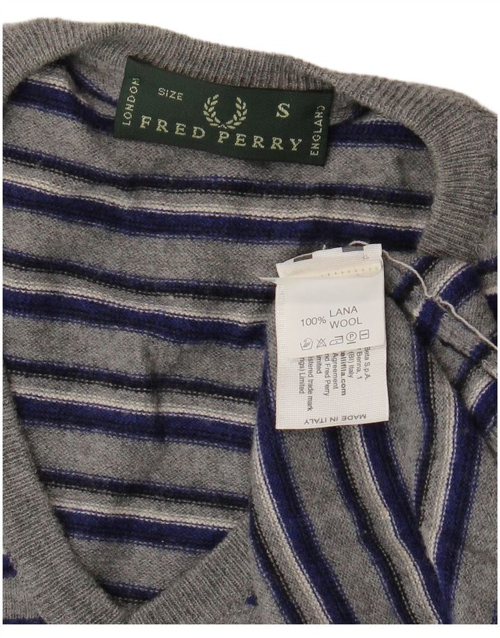 Fred Perry, muški džemper s V-izrezom, mali vuneni sivi prugasti pulover