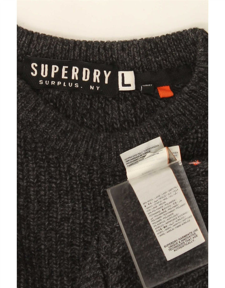 Veliki sivi vuneni muški džemper s lađastim izrezom Superdry