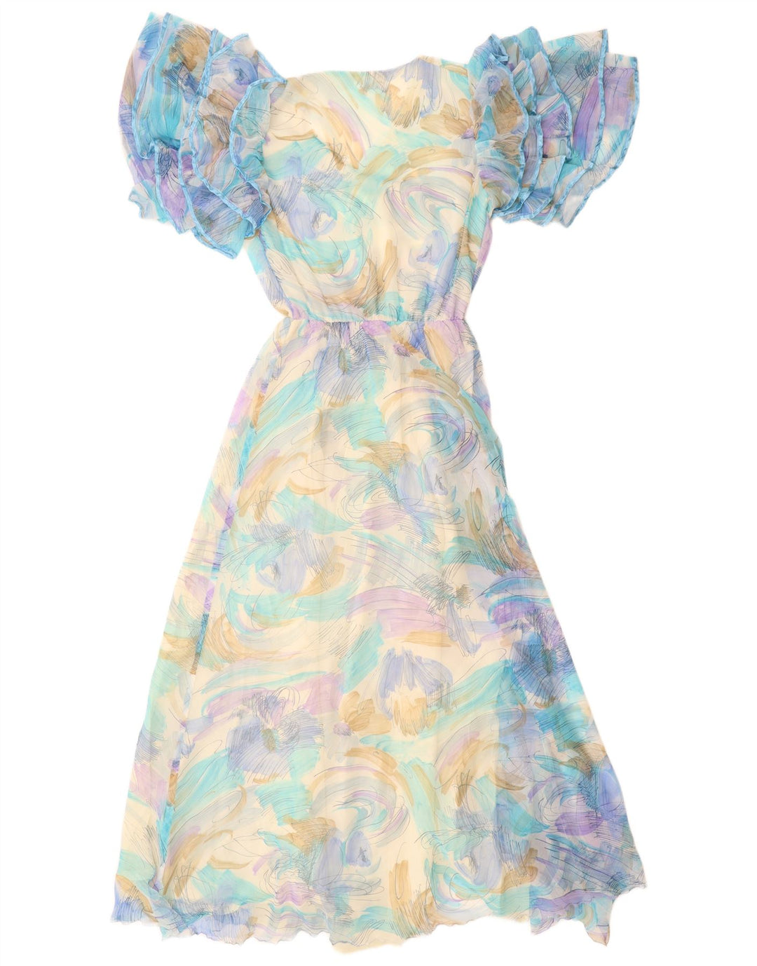 VINTAGE ženska maksi haljina s apstraktnim uzorkom UK 12 srednje plava