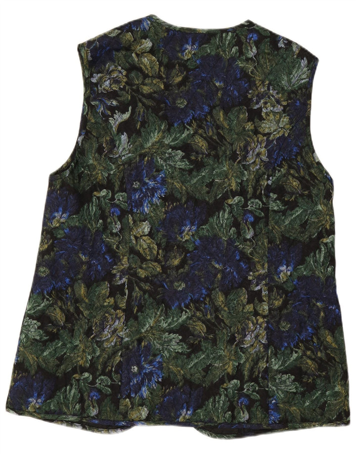 VINTAGE Ženska otvorena prošivena jakna EU 42, velika crna cvjetna viskoza