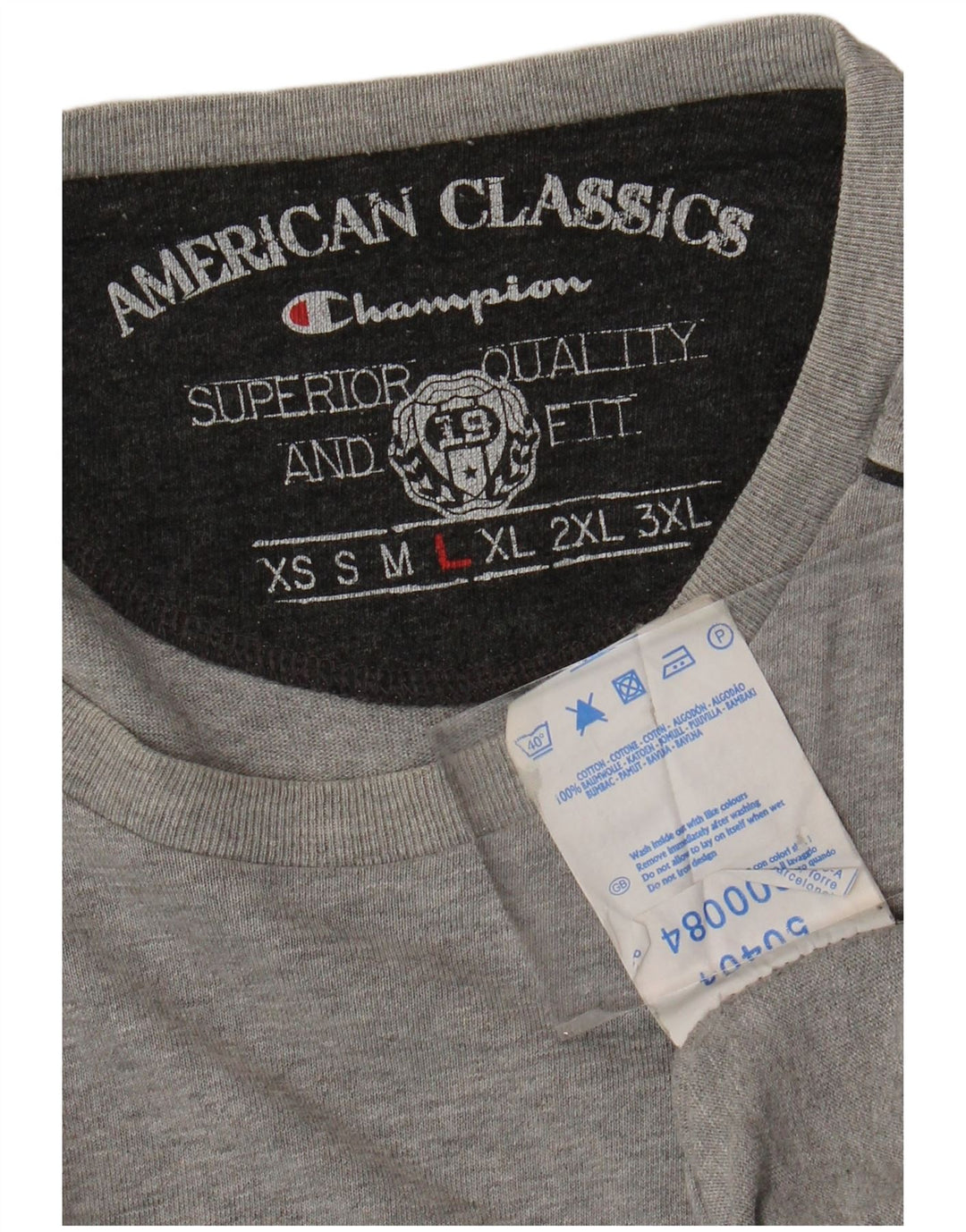 CHAMPION Muška majica dugih rukava Veliki sivi pamuk