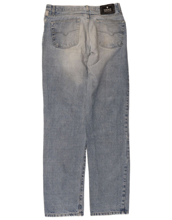 VERSACE muške ravne traperice s oštećenjem W34 L33 plavi pamuk