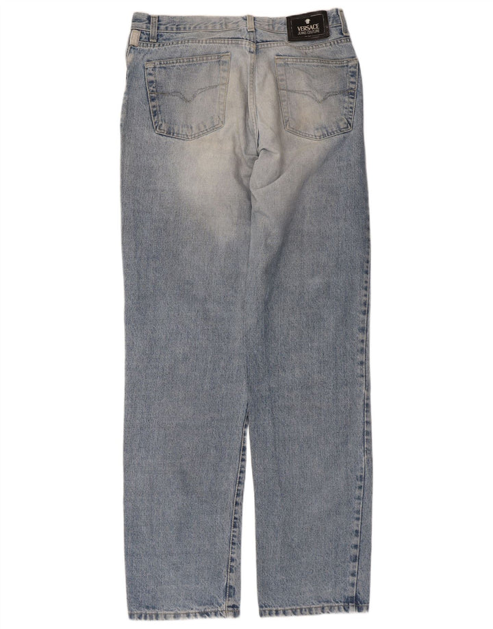 VERSACE muške ravne traperice s oštećenjem W34 L33 plavi pamuk