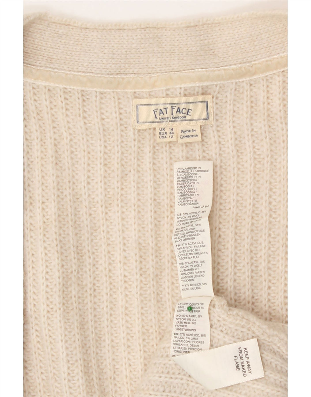 Fat Face ženski prekomjerni dugi kardigan pulover UK 16 Large Off White