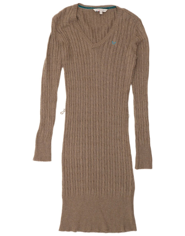 Crew Clothing Ženska džemper haljina dugih rukava UK 10 Mala smeđa pamuk
