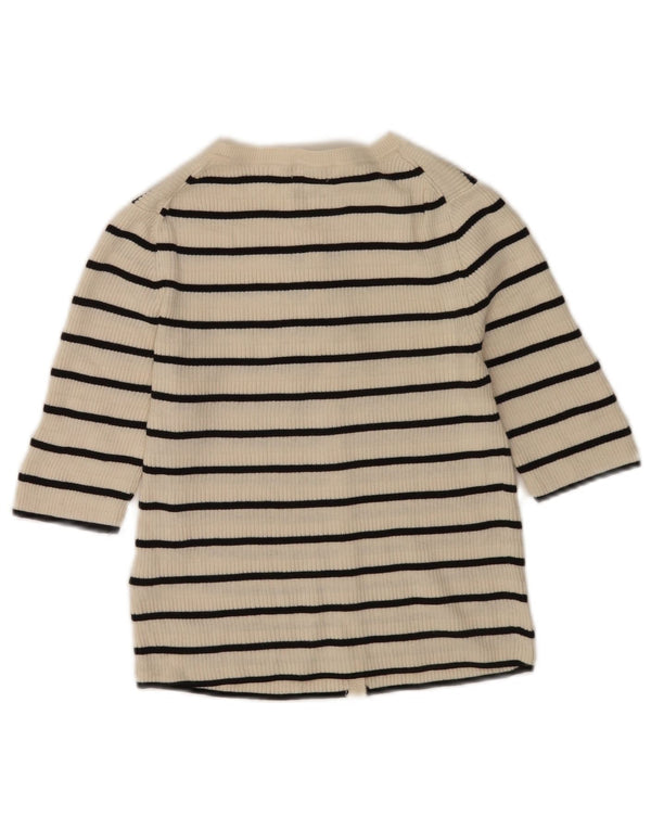 Massimo Dutti ženski kratki kardigan pulover UK 10 Small off white prugasti