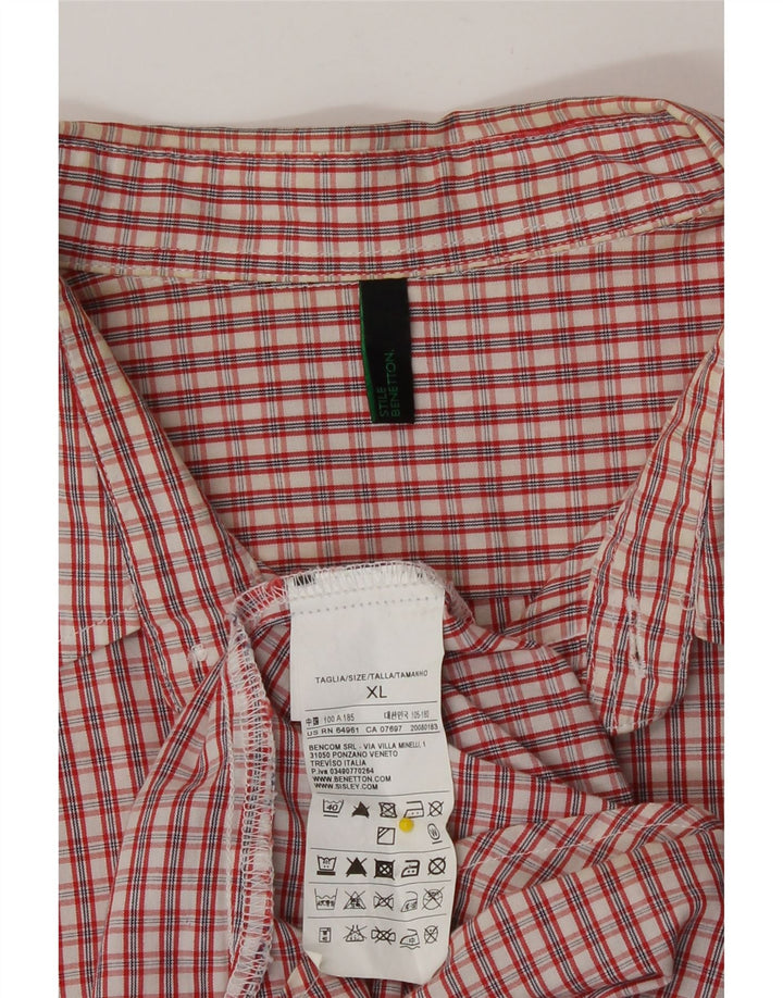 Benetton muška majica kratkih rukava XL crveni karirani pamuk