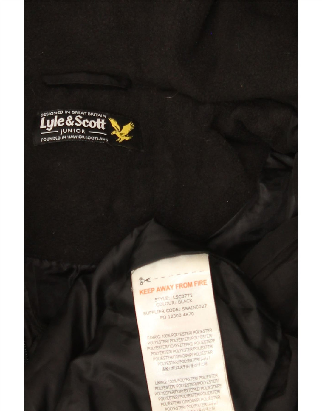 LYLE & SCOTT Podstavljeni kaput s kapuljačom za dječake 15-16 godina, crni poliester