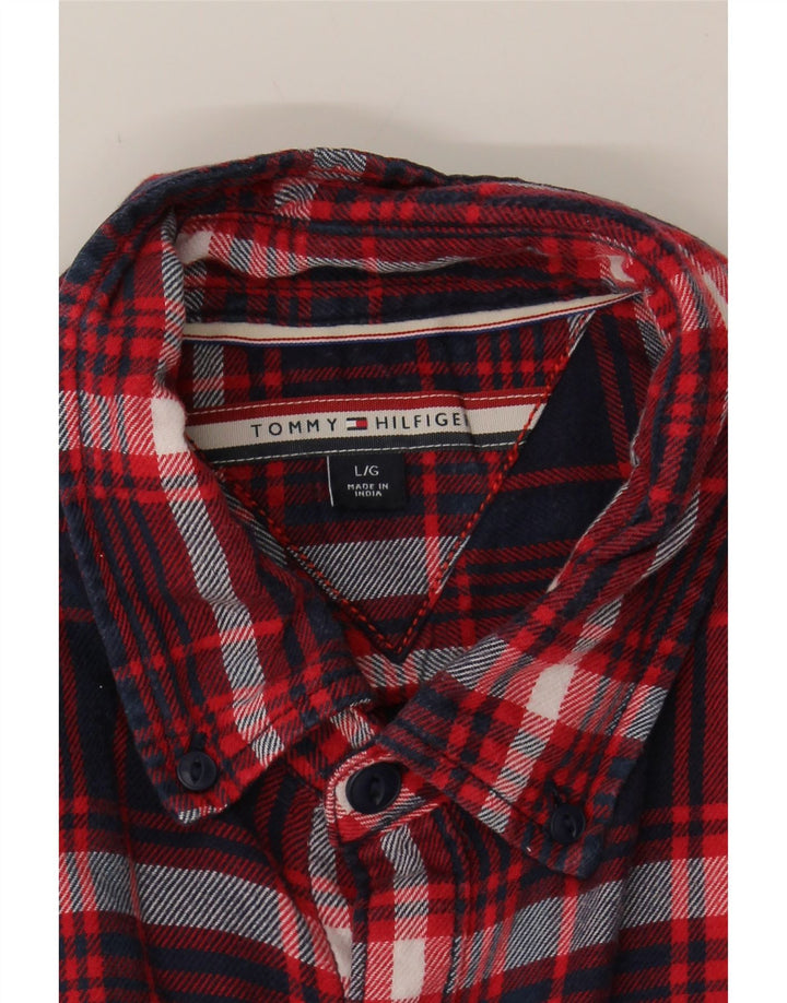 TOMMY HILFIGER Mens Flannel Shirt Large Red Check Cotton Vintage Tommy Hilfiger and Second-Hand Tommy Hilfiger from Messina Hembry 