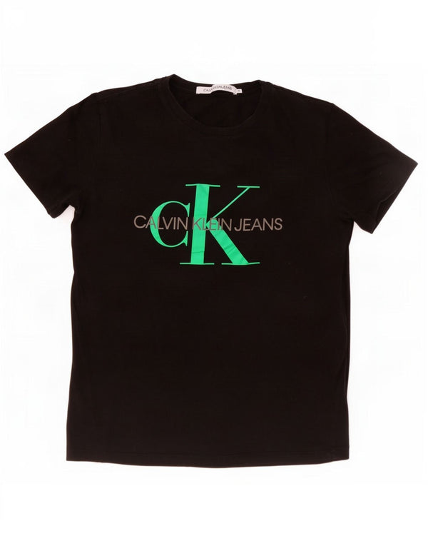Calvin Klein Jeans Ženska grafička majica kratkih rukava UK 12 Srednje crni pamuk