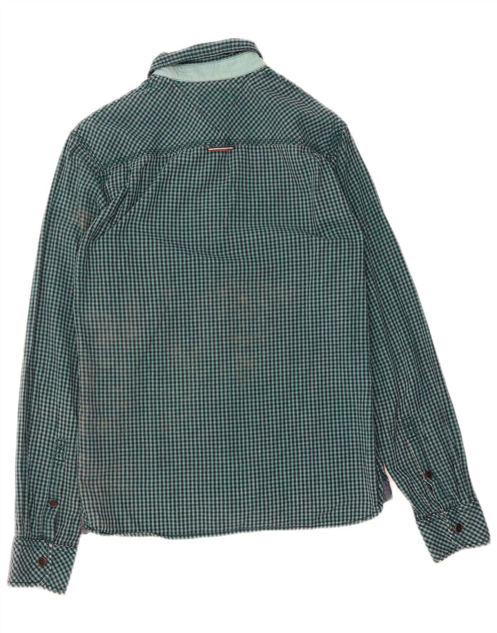 TOMMY HILFIGER Mens Shirt Medium Green Gingham Cotton