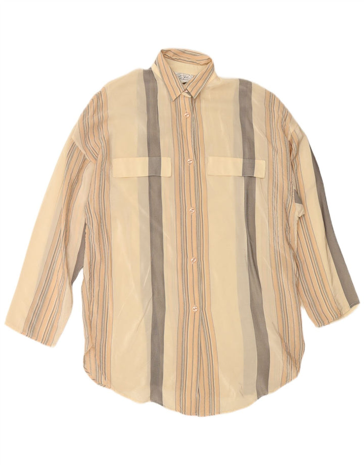 VINTAGE ženska prevelika košulja bluza IT 42 srednje bež prugasta svila