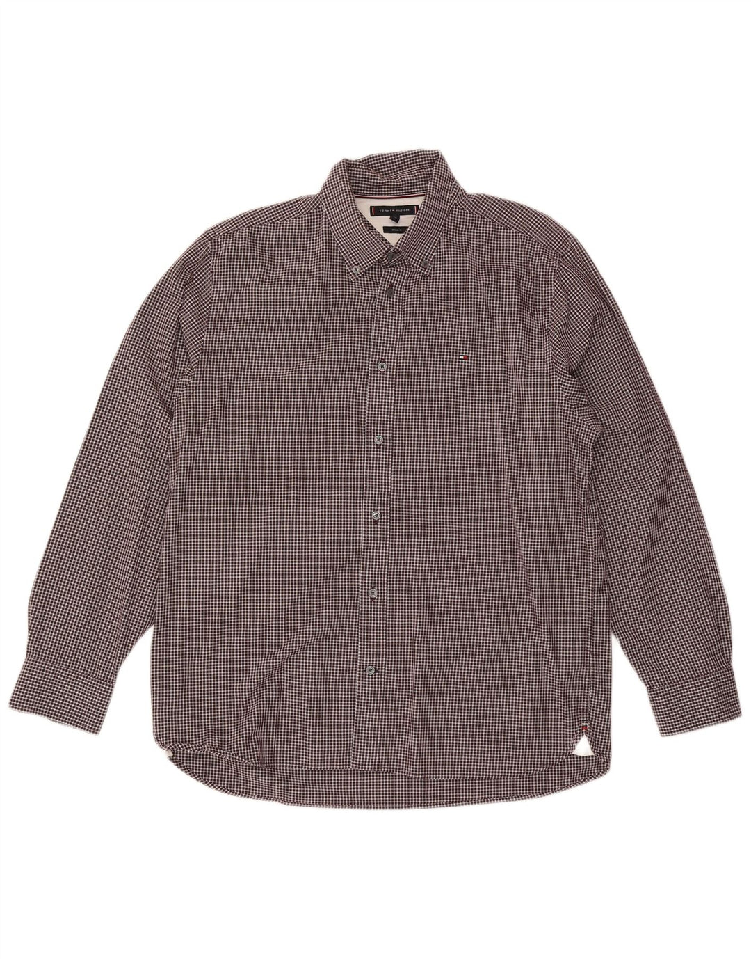 TOMMY HILFIGER Mens Regular Fit Shirt XL Maroon Gingham Cotton