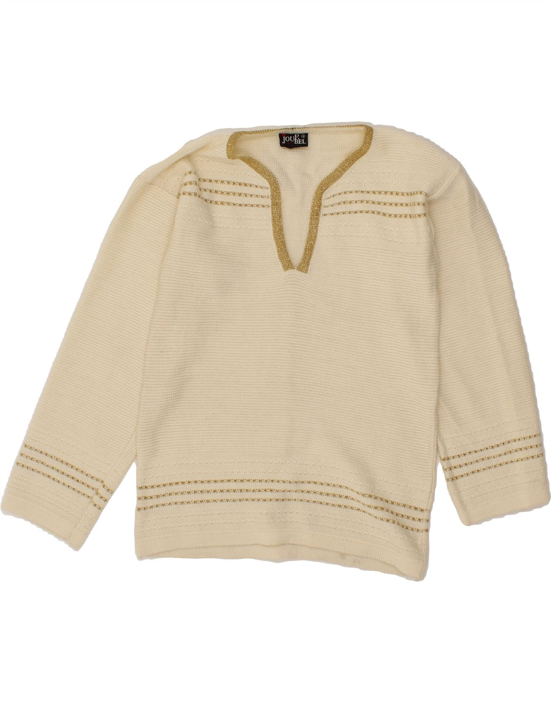 VINTAGE Womens V-Neck Jumper Sweater UK 12 Medium Off White Vintage Vintage and Second-Hand Vintage from Messina Hembry 