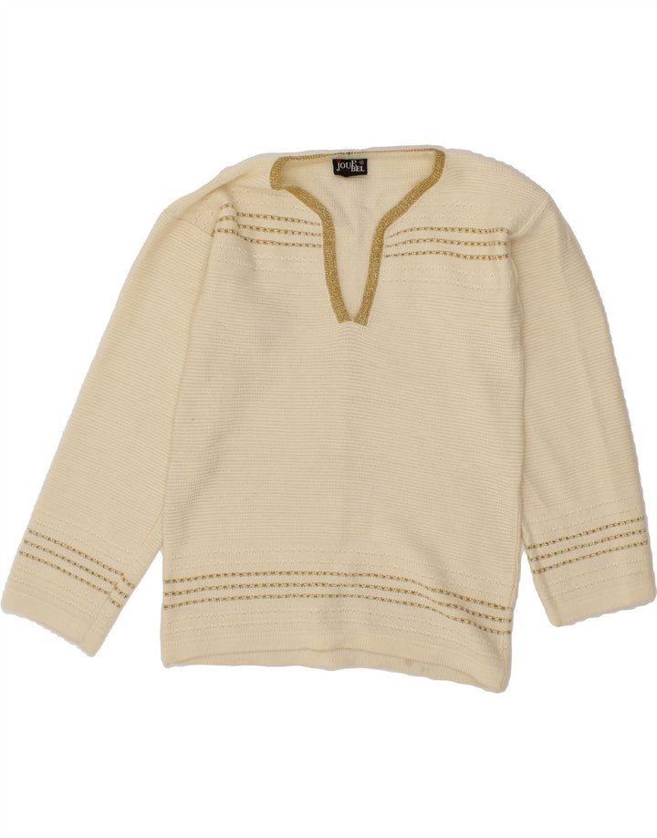 VINTAGE Womens V-Neck Jumper Sweater UK 12 Medium Off White Vintage Vintage and Second-Hand Vintage from Messina Hembry 