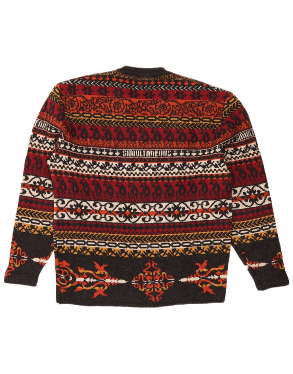 VINTAGE ženski džemper s V-izrezom UK 18 XL Višebojna Fair Isle vuna