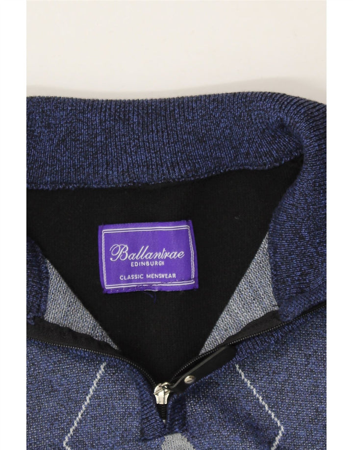 BALLANTRAE Mens Zip Neck Jumper Sweater Large Navy Blue Argyle/Diamond Vintage Ballantrae and Second-Hand Ballantrae from Messina Hembry 