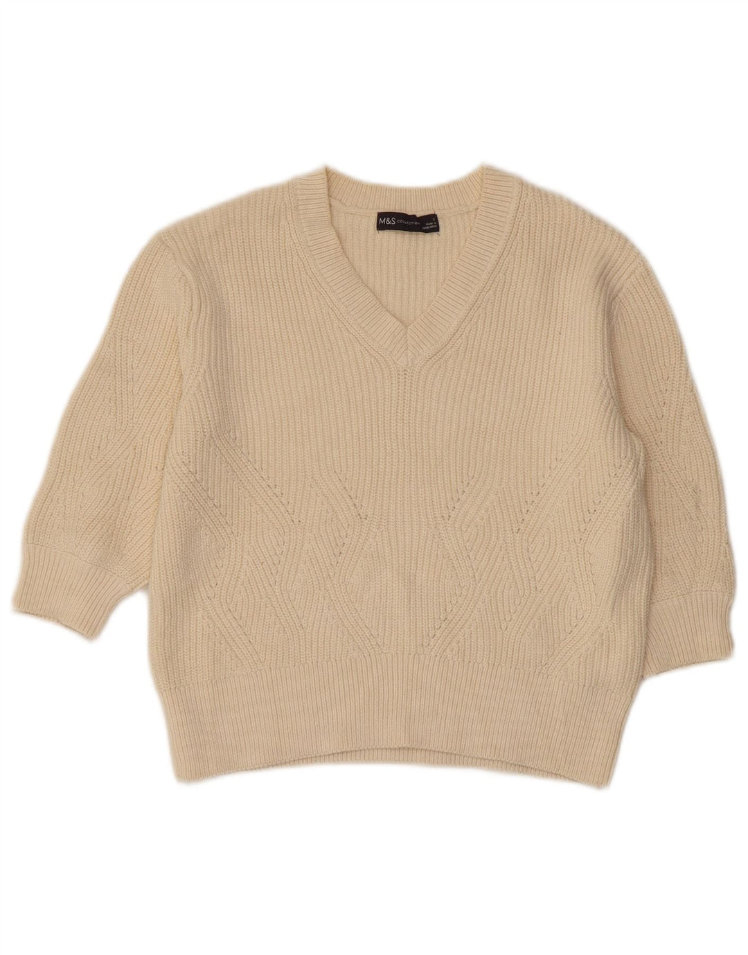 MARKS & SPENCER Ženski kratki džemper s V-izrezom UK 10 Small Beige