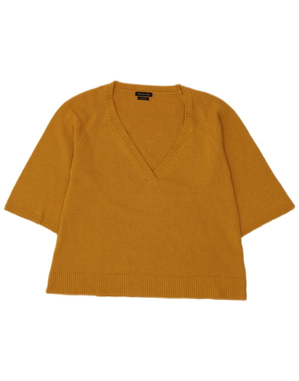 Ženski džemper kratkih rukava s V-izrezom Massimo Dutti UK 14 srednje žuta